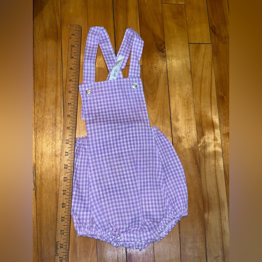Vintage Thomas Purple Gingham Baby 18 Month Overalls Bloomer Jumper Cotton 70s